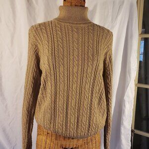 Ladies WAINSCOTT Cable Knit Turtleneck Sweater in Tan - S